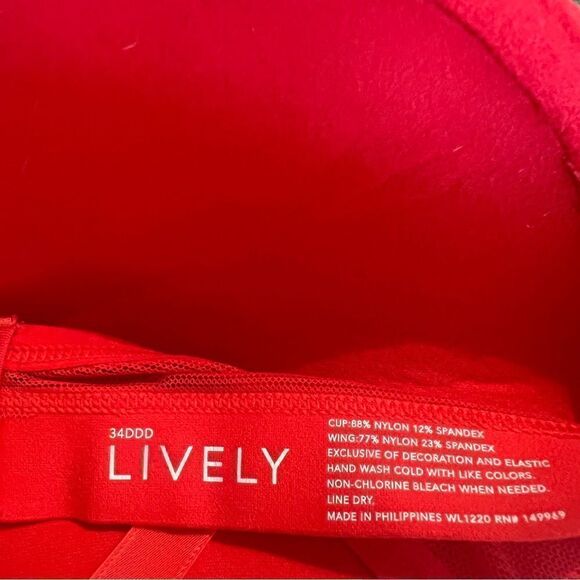 Lively Scalloped Lace No-Wire Push-Up Convertible Bra Tomato Red 34DDD - Picture 7 of 7